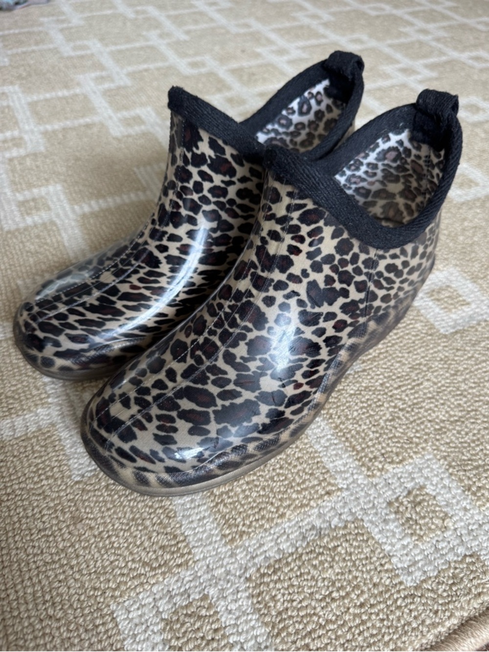 Capelli Leopard Print Rain Boots Ankle Waterproof Rubber Size 7 - Picture 9 of 12